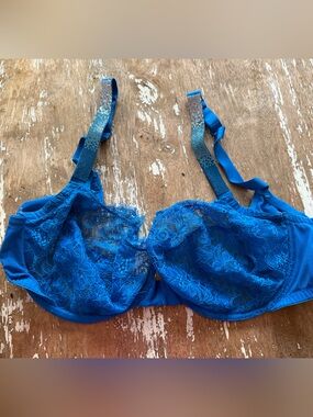 Victorias Secret unlined Blue Lace Underwire Bra with Embellished Straps